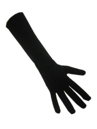 Handschoenen stretch zwart luxe nylon 32 cm. (Piet)