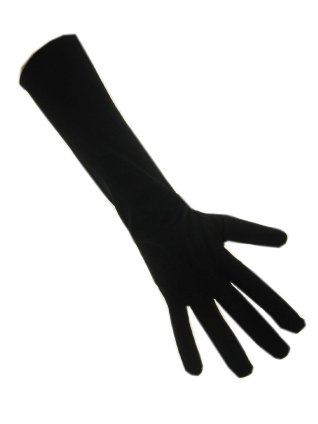Handschoenen stretch zwart luxe nylon 37 cm. (Piet)