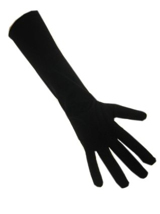 Handschoenen stretch zwart luxe nylon 45 cm. (Piet)