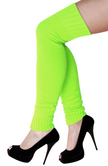 Dames knee-over beenwarmers fluor groen