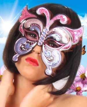 Oogmasker vinyl vlinder met pailletten pink/paars