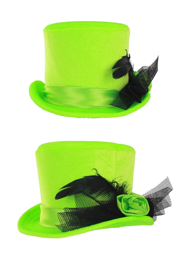 Mini hoge hoed dames+roos fl. groen